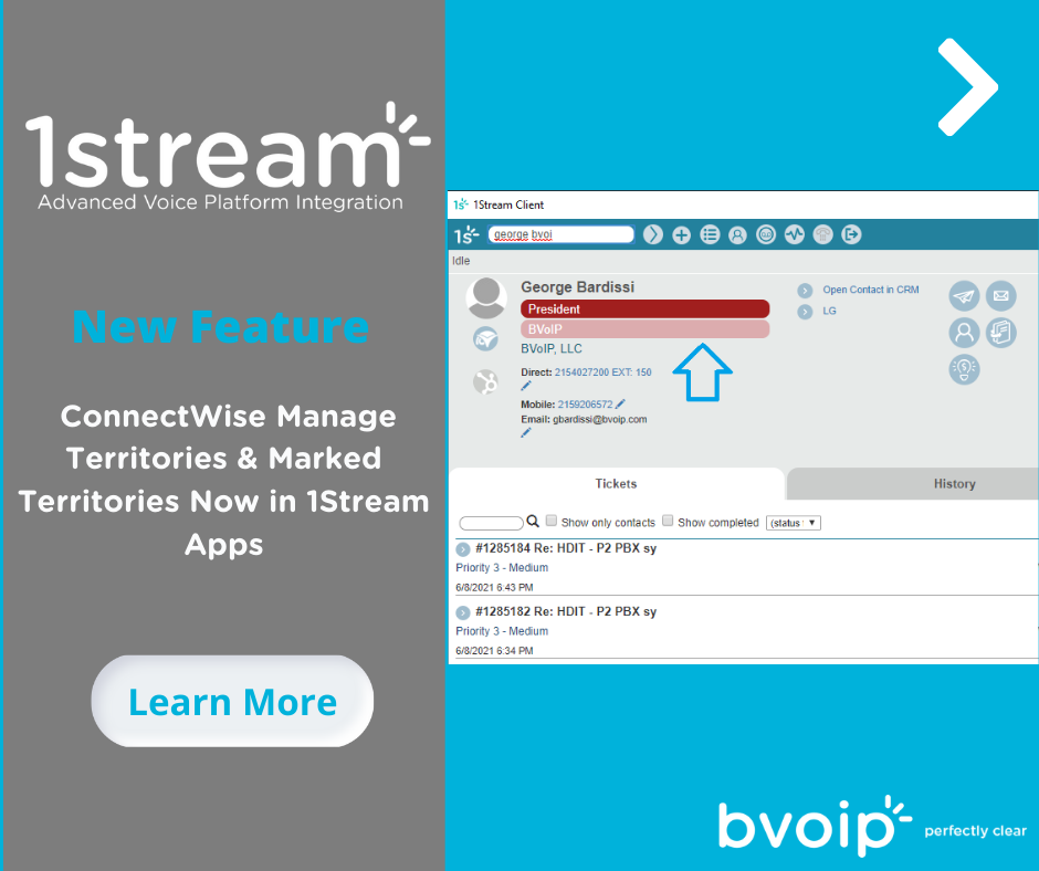 New 1Stream Feature ConnectWise Manage Territories & Marked